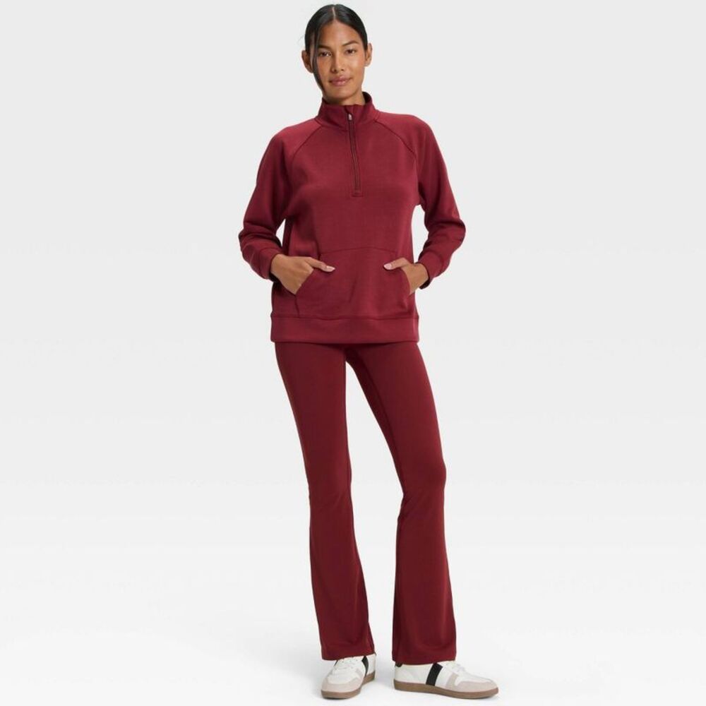 Women's Airy Sleek Legging Friendly Half Zip Sweatshirt - Maroon XL - Picture 3 of 5